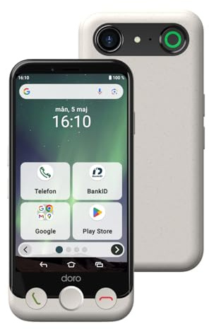 DORO – Smartphone Doro Aurora A11 – Seniortelefon – Lätt att Använda – Trygghetsknapp med GPS-Positionering – Kompatibel med Hörapparater – USB-Kabel Ingår – Vit