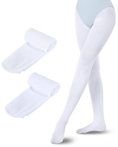Sahunfri 2er Pack Ballett Strumpfhose Mädchen, Weiche Ballettstrumpfhose Kinder mit Fuß, 40 Denier, Mädchen Strumpfhose für Tanz Schule (DE/NL/SE/PL, Alter, 7 Jahre, 10 Jahre, Regular, Weiß)