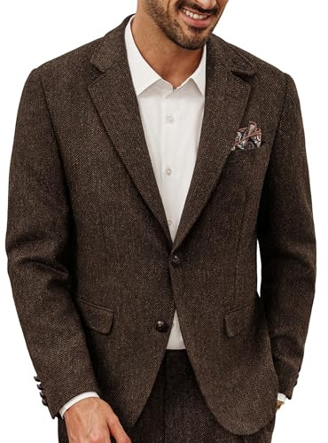 PJ PAUL JONES Giacca da uomo in misto lana Blazer da uomo in tweed vintage Giacca da abito casual, Marrone, S