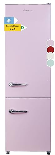 magictec Frigo vintage,Retro réfrigérateur congelateur | 179 cm | 236 L (168 L/68 L) | Total No Frost | Combinaison refrigerateur congélateur | Commande électronique | Alarme de porte | Rose
