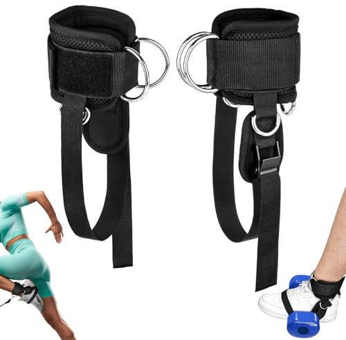 Ankle Straps for Cable Machine and Dumbbell, Dumbbell Foot Attachment for Gym with Longer Nylon Strap/Protective Gasket/5 Steel D-Ring, Tibialis Trainer, Leg Workouts, Hamstring Curls for Women Men