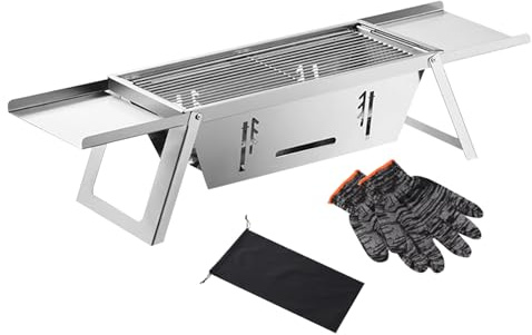 Sillas de barbacoa de carbón portátil, barbacoa de camping de carbón – rejilla de acero inoxidable para ahorrar espacio para balcón de acampada, pícnic, apartamento y jardín