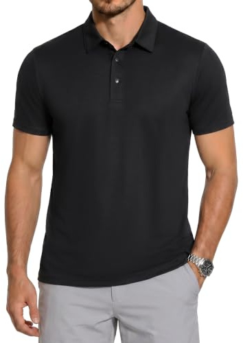 ZENGVEE Mens Polo Shirts Snap Button Golf Polo Shirt Sports Tee Tops S-3XL