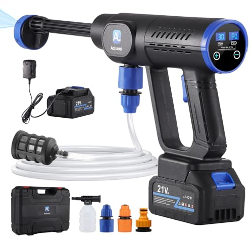 Cordless Pressure Washer,1450 PSI Brushless Portable Power Washer with LCD Display & 100-levels Pressure Adjustable,2×21V Rechargeable Batteries 6-in-1 Nozzle for Car,Patio,RV,Fence & Yard Cleaning