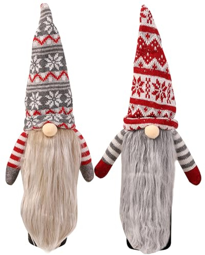 FOSDICK 2 Pieces Christmas Wine Bottle Cover, Knitted Christmas Bottle Cover, Gnome wine bottle Covers, Xmas Jumpers for Red Wine Bottles, Whiskey, Spirits, Champagne, Xmas Table Decorations for Hotel