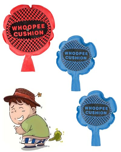 HUMZOR Lot de 3 Coussins Péteurs Gonflables (Rouge*1, Bleu) - Sûrs et Durables pour Enfants 3+, Idéal pour Fêtes et Farces, Effet Sonore Amusant, Accessoire de Blague Inratable pour Animation