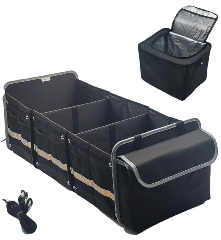 Organizer Bagagliaio Auto,Organizer Per Bagagliaio,Organizer Baule Auto Pieghevole Con Cinque Scomparti,Cinghie Di Sicurezza Regolabili,Coperchio Rimovibile,Fondo Antiscivolo(Nero,Extra Grande)