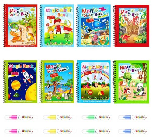 16Pcs Magic Water Colouring Books Set, 8 Themes Mess-Free Doodle Pens
