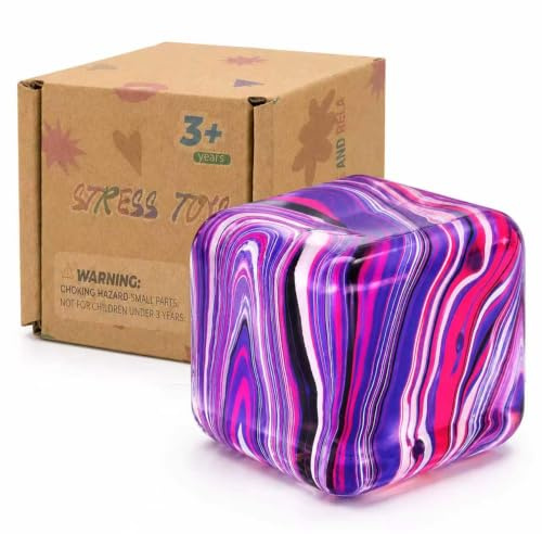 Jouet de Relaxation en Forme de Gros Cube de Glace striée à Presser, Cube Anti-Stress de 7 cm (2,76 Pouces), Jouet sensoriel Doux pour Adultes, Aide à réduire l'anxiété et à se concentrer (Rose)