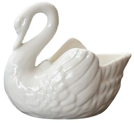 Peosaard Pot de Fleurs en Forme de Cygne, Vase en céramique avec Trou Drainage pour Plantes succulentes, Pot Fleurs décoratif pour intérieur et extérieur, décoration d'intérieur, Blanc, céramique