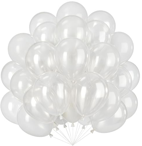 Ballonger transparent vit, 100-pack 25 cm (10 tum) vita latexballonger, transparent heliumballong, transparent girlang partyballonger set för babyparty, bröllop, alla hjärtans dag, födelsedagsfest