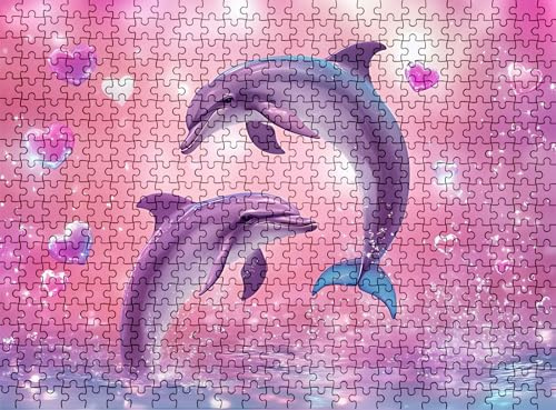 Pussel 1 000 delar, träpussel vuxna delfin rosa impossibla klassiska jigsaw-pussel 75 x 50 cm, familjespel, pussel stressminskning tankespel, pusselälskare w0-243