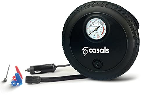 CASALS - Mini compresor de aire portátil de 12V y 260 psi | Bomba de aire portátil eléctrica de 40cm con manómetro | Hinchador eléctrico con cable de mechero de 3m | Accesorios para coche