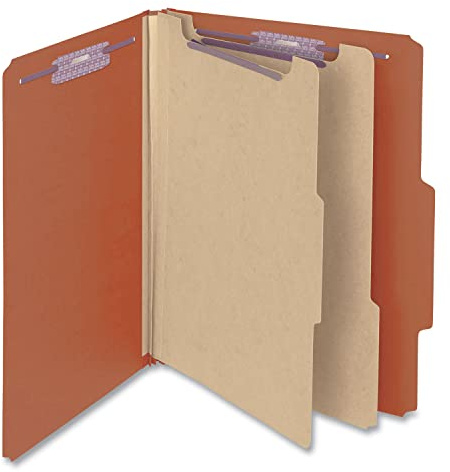 Smead Pressboard Classification File Folder with SafeSHIELD Fasteners, 2 Dividers, 2 Expansion, Letter Size, Red, 10 per Box (14073)