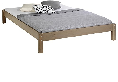 IDIMEX Lit futon Double pour Adulte Taifun 140 x 190 cm, 2 Personnes, 2 Places, pin Massif lasuré Taupe