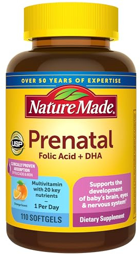 Nature Made Prenatal Vitamins for Women with Folic Acid + DHA, 110 Softgels