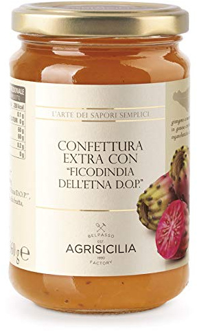 Agrisicilia Confettura extra con Ficodindia dell'Etna D.O.P. con frutta di alta qualità e lavorazione artigianale vasetto da 360 grammi ideale per colazione e merenda