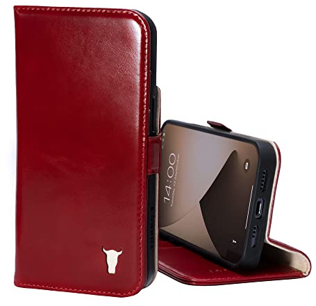 TORRO Leather Case Compatible with iPhone 12 / iPhone 12 Pro – Genuine Leather Wallet Case/Cover with Card Holder and Stand Function (Red)