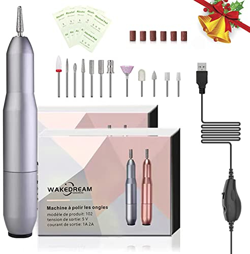 WakeDream Torno para uñas, 12 en 1 lima electrica uñas profesional, Máquina de pulido de uñas, torno manicura y pedicura, set de manicura y pedicura para el hogar y salón portátil (plata)