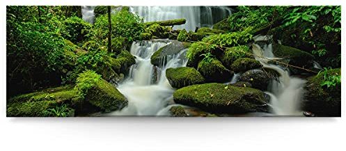 Eindrucksvolles XXL Panorama Landschafts Wand-Bild, Wasserfall Regenwald als Leinwandbild mit 150x50cm. Dieses große Bild setzt Ihr Wohnzimmer oder Schlafzimmer definitiv in Szene