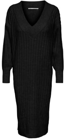 Only Onlnew Tessa L/S Midi Col en V KNT Robe Longue, Noir, L