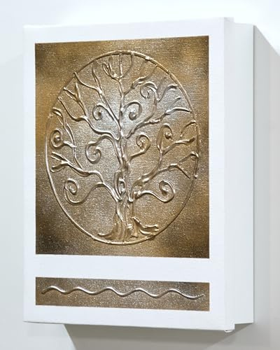Cuadroexpres - Armario para Llaves con 15 Ganchos, Pintado a Mano, Decorativo, Arbol de la Vida 26x31x6 cm, 100% Original, Incluye Tacos y Tornillos para la Pared. (Dorado)