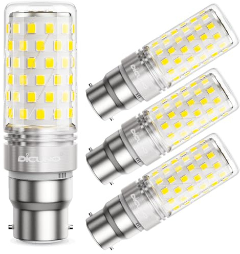 DiCUNO B22 LED-lampa, 10W majs-LED-lampa motsvarande 130W halogenlampa, Kall vit 6000K, 1400LM, ej dimbar, B22 majs-LED bajonettsockel, uppsättning om 4
