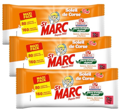 St Marc lot de 3 sachets de 80 Lingettes compostables Soleil de Corse