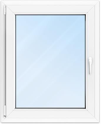 FENSTERVERSAND - Kunststofffenster Weiß - zu öffnendes Fenster Kunststoff mit Griff, Dreh- & Kippfenster, 2-fach Verglasung, Klarglas - DIN links - BxH: 800x1000 mm, 70 mm Profil