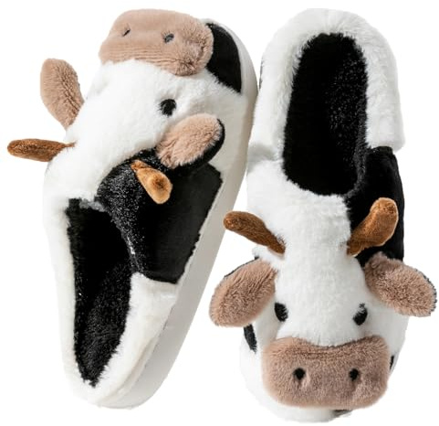 Fadezar Pantofole Donna Squalo/Mucca Ciabatte Donna Uomo Peluche Calde Leggere Morbide Comode e Antiscivolo Ciabatte Invernali Bianco Nero EU 37-38 (Misura Suola 38-39)