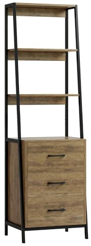 HOCSOK Bücherregal, Standregal mit 3 Ebenen, Büroregal mit 3 Schubladen, Holz & Metallgestell, Aufbewahrungsregal für Wohnzimmer, Büro, Schlafzimmer, Küche