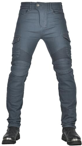 CFlong Motorrad-Jeanshose Für Herren/Damen, Sturzfeste Jeans Mit Geradem Bein Und 4 Arten Von Schutzausrüstung, Motorradhose Für Motorradrennfahrer (Grau,M)
