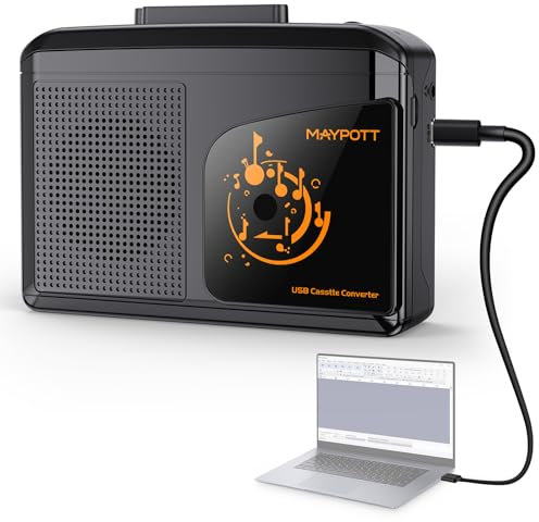 Cassette Tape Player, Maypott Portable Cassette Player with Built-in Speaker and Headphone Jack, USB C Cassette to MP3 Converter, Player Converter, Fast Forward and Rewind, Full Stereo Sound