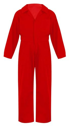 Miaeowve Kinder Arbeitsoverall Jungen Mädchen Langarm Jumpsuit Reverskragen Schutzanzug Lang Arbeitshose Latzhose Kesselanzug Für 5-16 Jahre Rot 170-176