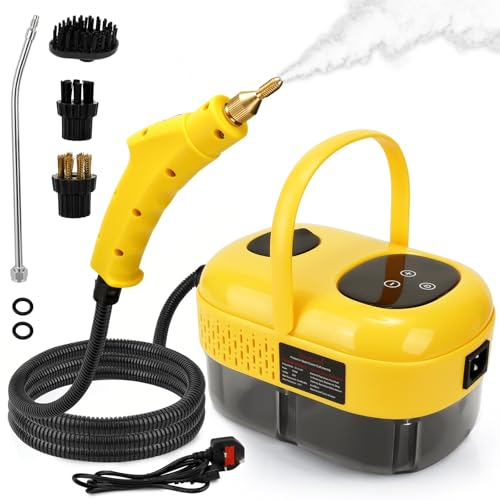 Steam Cleaners, 2500W/1100ML Handheld Steam Cleaner with Smart Touch, Portable Steamer Cleaning Machine with 3 Brush Heads, Steamer for Cleaning Grout Tile Car Living Room Kitchen Bathroom (Yellow)