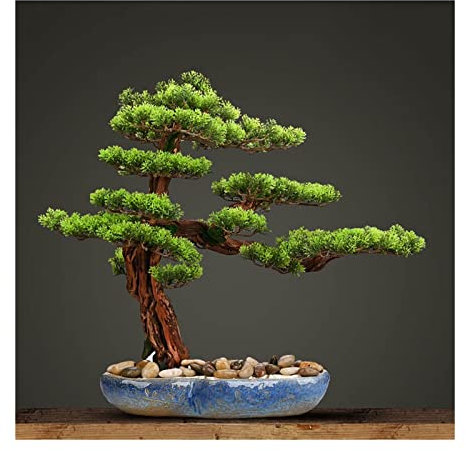 DFHS46JK Bonsaï Artificiel Plantes artificielles d'intérieur, bonsaï Artificiel en Pot, Faux bonsaï avec Pot de Fleur en céramique Bleue, Fausse Plante de Jardin Plantes artificielles