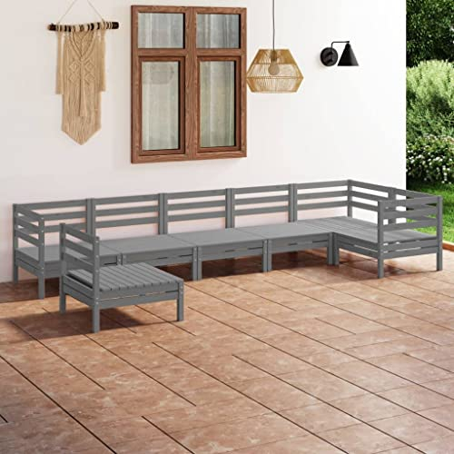 KATERYY 7-TLG. Garten-Lounge-Set Massivholz Kiefer Grau,Rustikales LoungeSet aus massivem Kiefernholz für Garten, Terrasse und Wohnzimmer