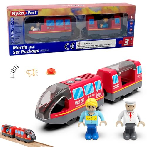 Treno elettrico lok ferroviario in legno (collegamento magnetico), treno locomotiva a batteria, potente treno motore compatibile con Thomas, set di treni a batteria, giocattolo per bambini rosso