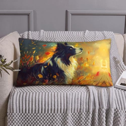 Federa per cuscino king size standard – 50,8 x 91,4 cm, morbida copertura autunnale in microfibra stampata con Border Collie, dimensioni standard con cerniera