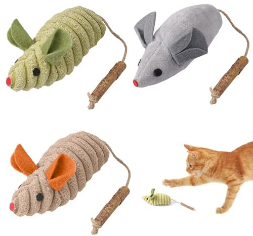WhizNook 3 Stück Katzenminzen Spielzeug, Katzenspielzeug mit Katzenminze, Katzenspielzeug Maus, Katzenminze Spielzeug für Katzen, Katzenminze Plüsch Spielzeug, für Bewegung und Kauen