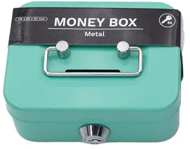 Petite caisse à clé avec serrure - Tirelire en métal, Coffre-fort, Organiseur de monnaie, avec 2 clés, Organiseur de monnaie sécurisé avec poignée, pour adultes et enfant 4.5 x 3.3 x 2.3