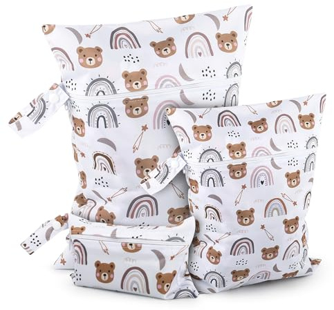 MXTIMWAN 3 Piezas Bolsa de Pañales, Bolsa Pañales Impermeable Reutilizable Lavable, Ropa Seca y Húmeda Organizador de Pañales para Viajes, Playa, Piscina, Gym