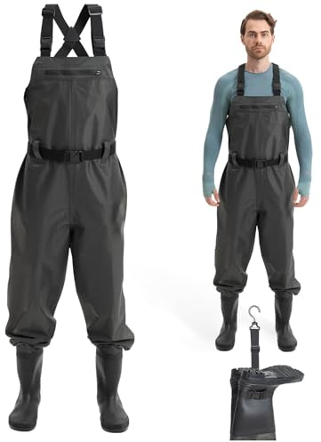 hydroleap WaveWalker Fishing Waders for Men, 100% Waterproof 210 D PVC Waders with Slip-Resistant PVC Boots (L)