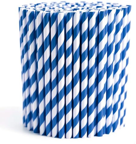 Paquete de 2000 pajitas de papel biodegradables, gruesas y no empapadas, sin plástico, reciclables, duraderas, para beber, jugo, café y bebidas frías, pajitas ecológicas para fiestas, color azul y