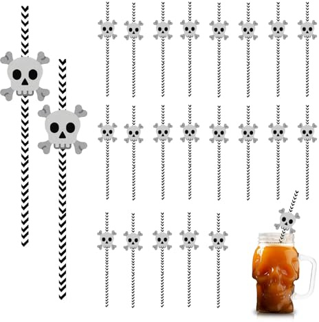 24 pièces Pailles Carton Jetables Biodégradable Recyclable,Modèle de Halloween Pailles en Papier Kraft Cocktail Jus Café Smoothie,Maison,Bars,Restaurants pour Fête de Halloween Décoration Boissons