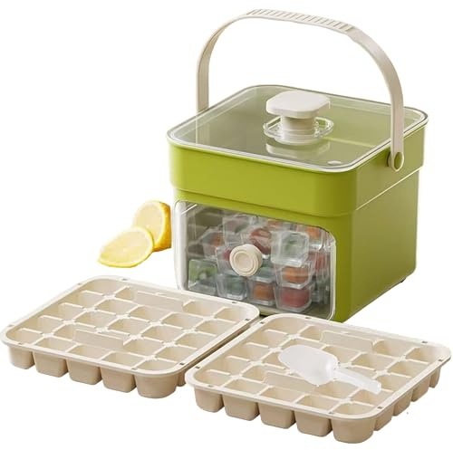 QXLXS Bandeja para Cubitos de Hielo con Tapa y Pala, 50 Compartimentos Moldes para Cubitos de Hielo, Caja para Hacer Hielo con Bandeja y Recipiente de Almacenamiento, Rejilla de Hielo Reutilizable