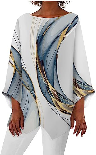 Blouse Femme Chic Et Élégant Fluide Chemisiers Et Blouses Femme Tunique Femme Chemise en Lin Femme Été Longue Grande Taille Col Rond Mode Imprimé Shirt