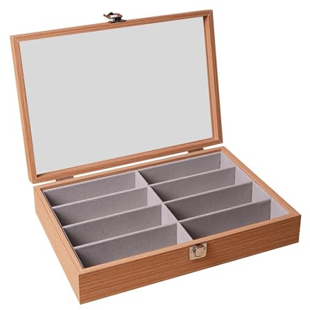 harayaa Estuche organizador para gafas de sol, caja portátil con 8 ranuras para exhibir joyas, relojes, bandeja para exhibir gafas de sol, con Tapa de Palisandro