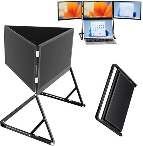 YISHENX Trippelskärm För Bärbar Dator, 15,6 Hopfällbar HD-Skärm, 360° Rotation, 3 Nivåer Av Höjdjustering, Med Windows, Mac, Linux Och Android, För Kontor, Dataanalys, Videoredigering