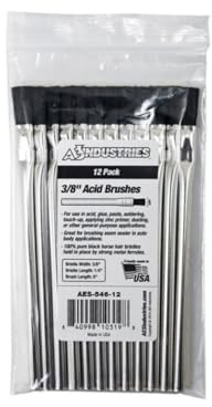 AES Industries 3/8 Wide Pure Horsehair Acid Brush with Tin Plated Handle - Made in the USA 12 Brush Pack